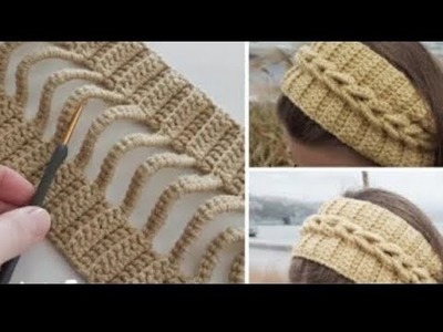 Diadema tejida a crochet con motivos de trenzas en relieve 3D fácil y rápido de tejer paso a paso