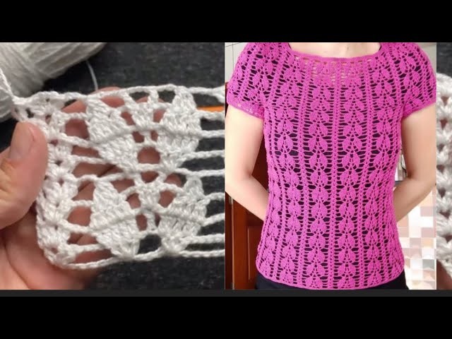 Hermosa puntada para blusa en crochet paso a paso con motivos de hojas ???? míralo ya