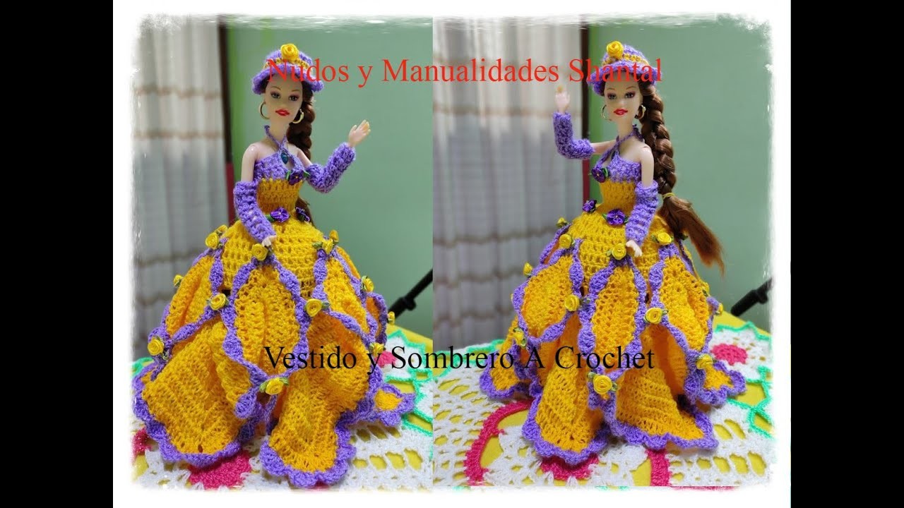 Hermoso Vestido y Sombrero Para Muñeca Tejido a Crochet.