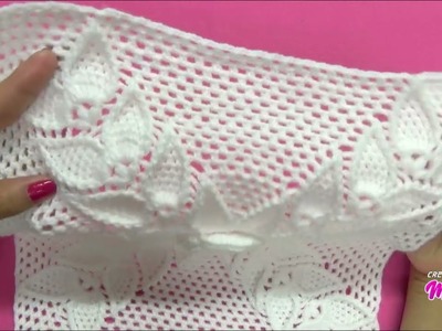 PARTE 1 Cuadrado, cuadro o muestra N° 35 tejido a  crochet con flor rosita y hojas para cojines