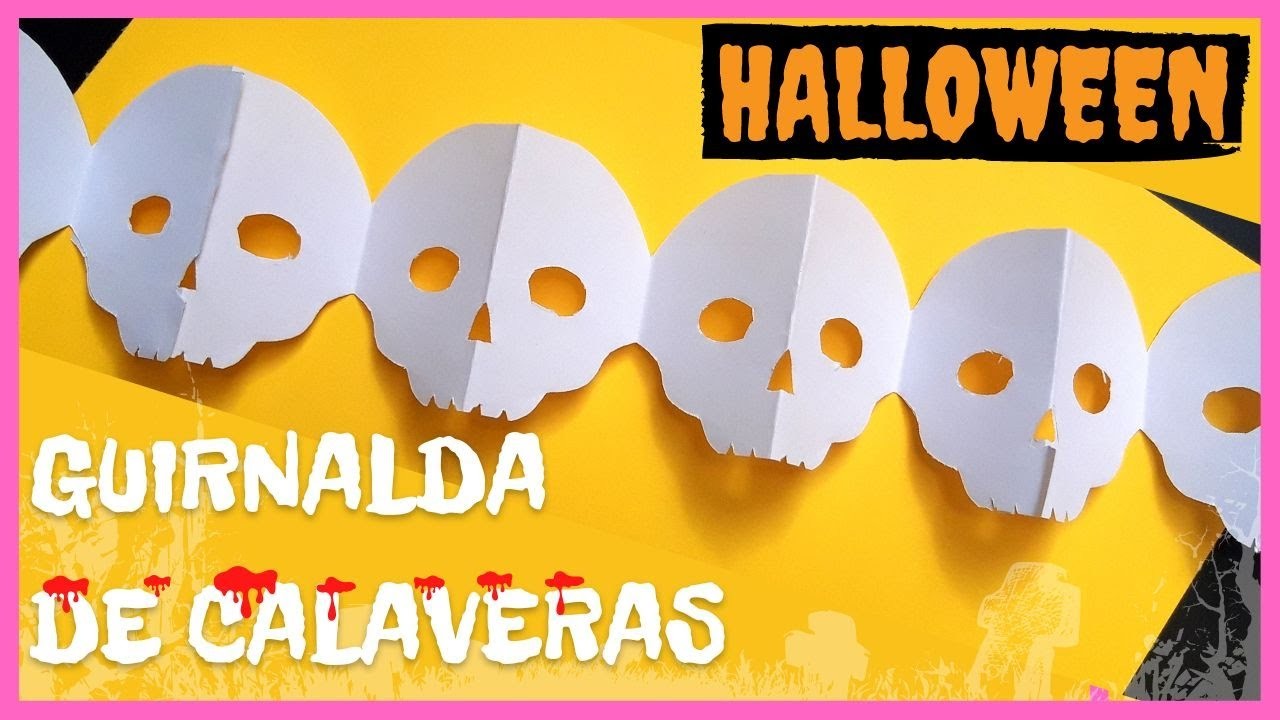 ▶ Como hacer GUIRNALDAS de papel para Halloween ???? | Kirigami de CALAVERA