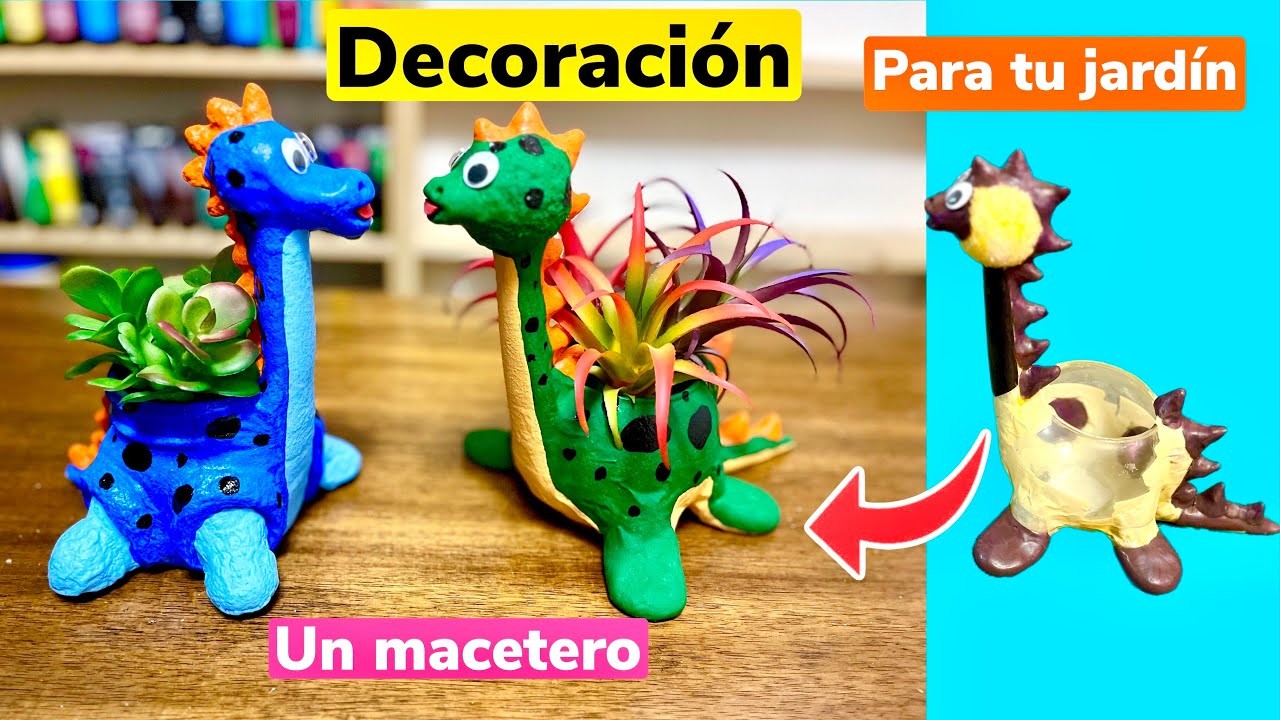 Cómo hacer manualidades para decorar tu JARDÍN || dinosaurio macetero