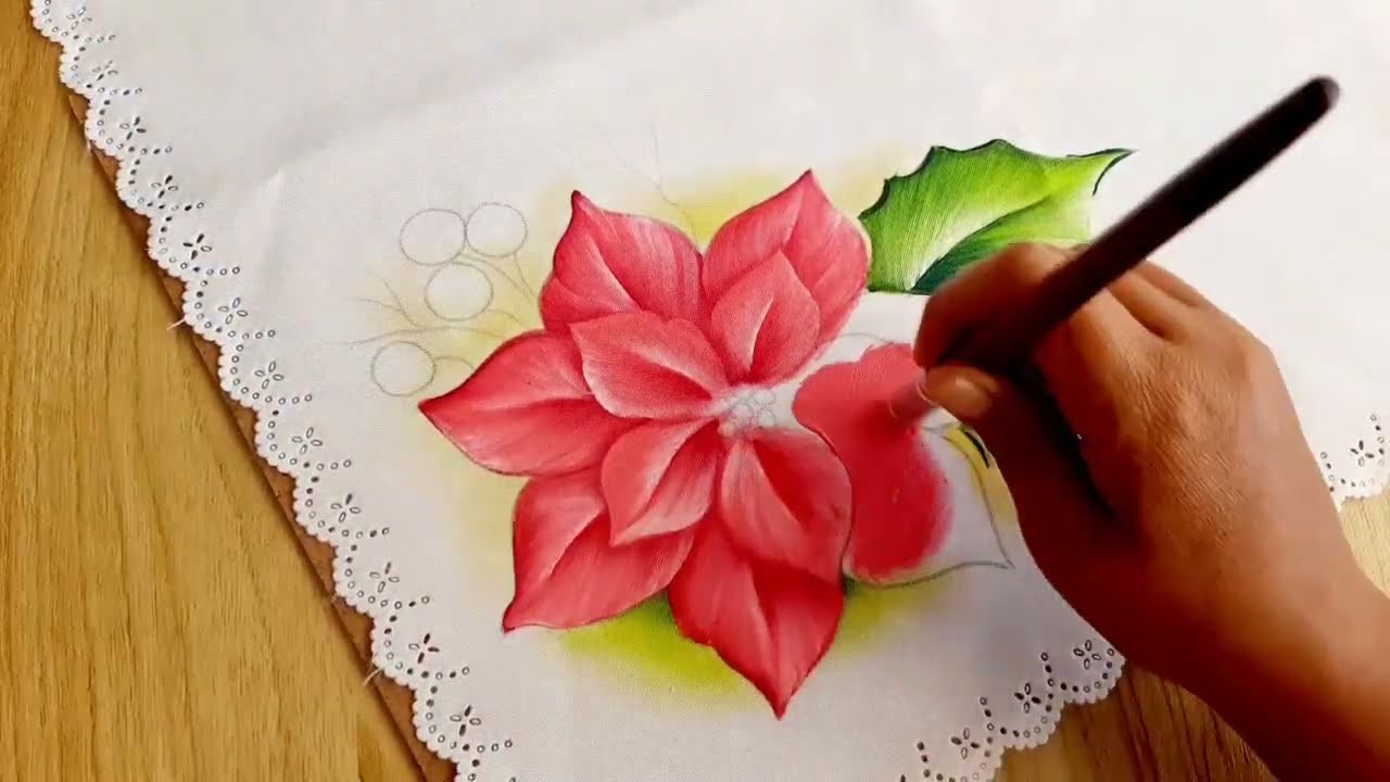 Manualidades Navideñas. Cómo Pintar una Nochebuena Rosa con Cerezas