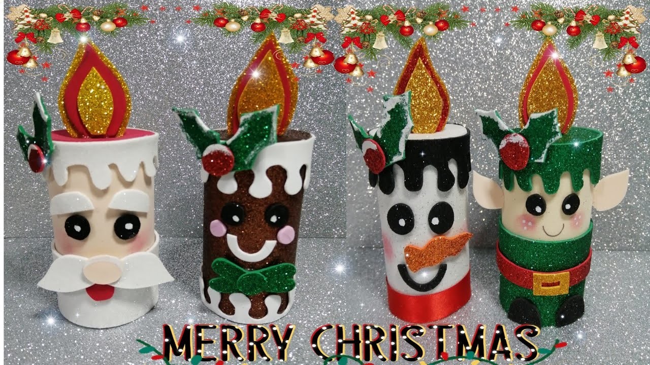 ????Adornos Navideños con tubos de cartón.personajes navideños.velas navideñas????️⛄