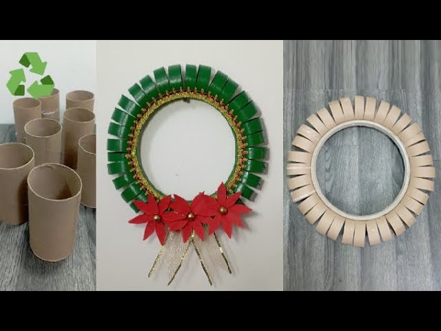 Hacer una corona de tubos de papel higienico reciclados -hermosa manualidad decorativa de reciclaje