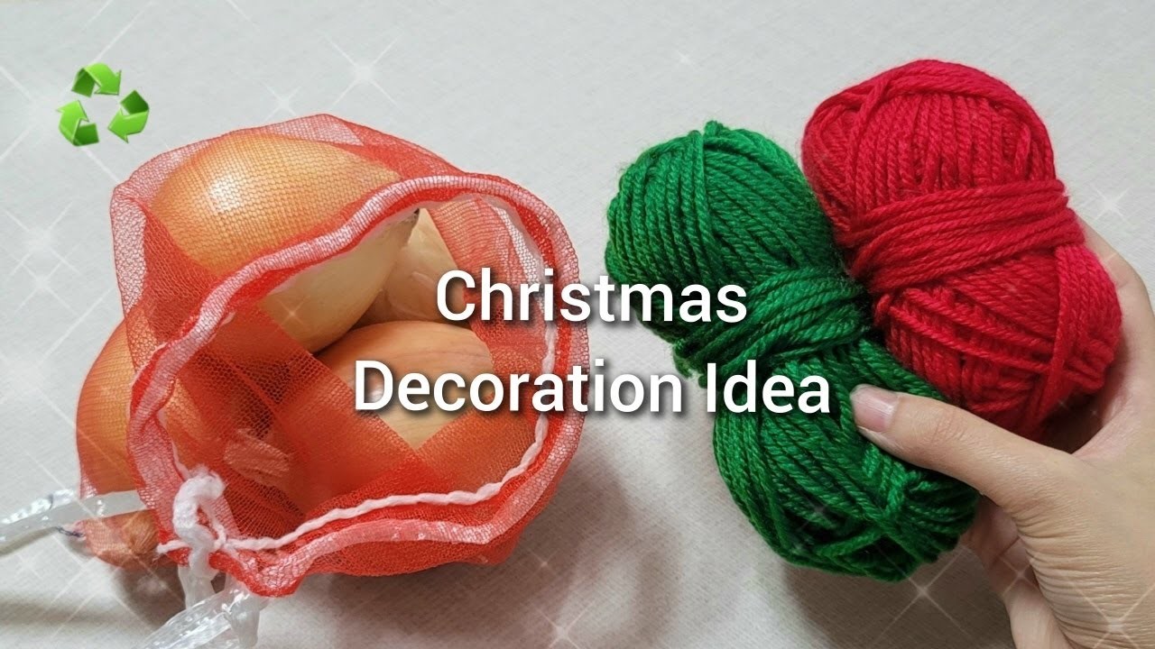 The most Beautiful idea for Christmas. Decoration ideas using onion nets, yarn. DIY Recycling
