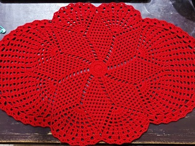 Tapete a crochet ovalado centro de mesa rojo económico - Aprendamos crochet paso a paso