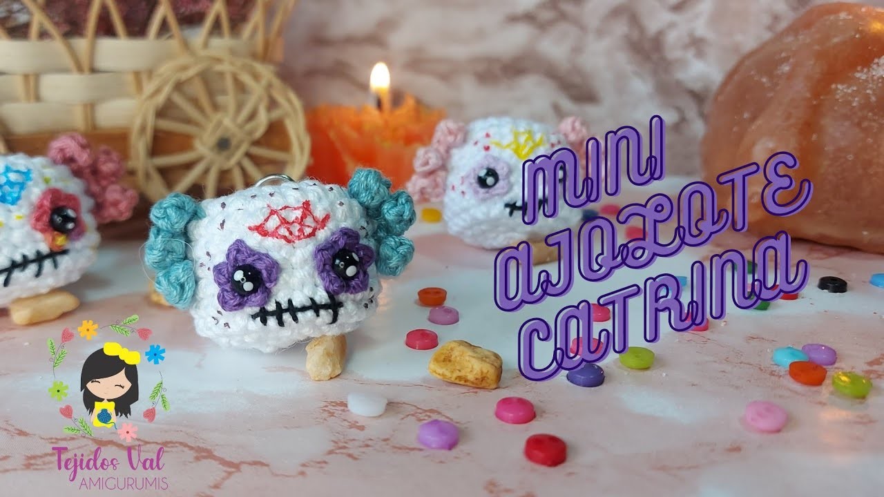 Ajolote Catrina. Llavero Ajolote Día de Muertos. Mini Axolotl a crochet. Tejidos Val