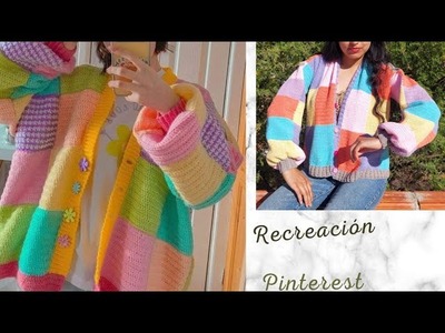 Cárdigan tejido en una sola pieza  a crochet----patchwork