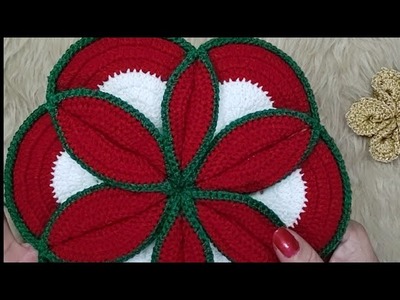 CENTRO DE MESA FLOR DE PASCUA ☃️????A CROCHET ( paso a paso)#crochet #knitting
