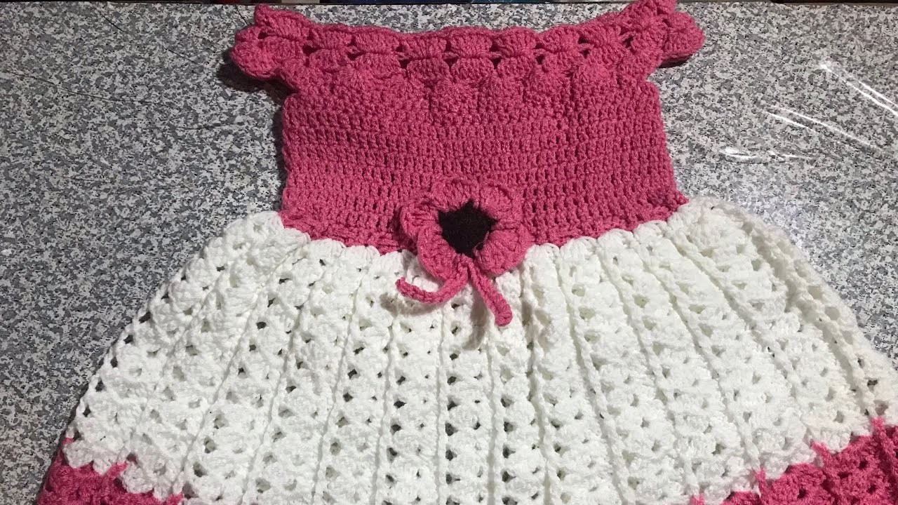 Como hacer vestidito hombros descubiertos para bebe a crochet talla 3 a 6 meses