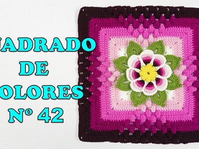 Cuadrado de colores N° 42 tejido a crochet para colchas, mantas, cojines y cubrecamas paso a paso