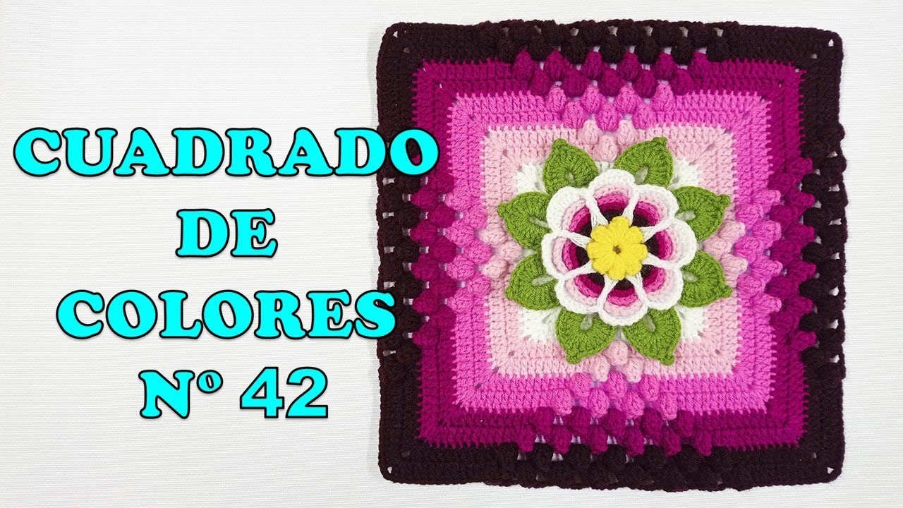 Cuadrado de colores N° 42 tejido a crochet para colchas, mantas, cojines y cubrecamas paso a paso