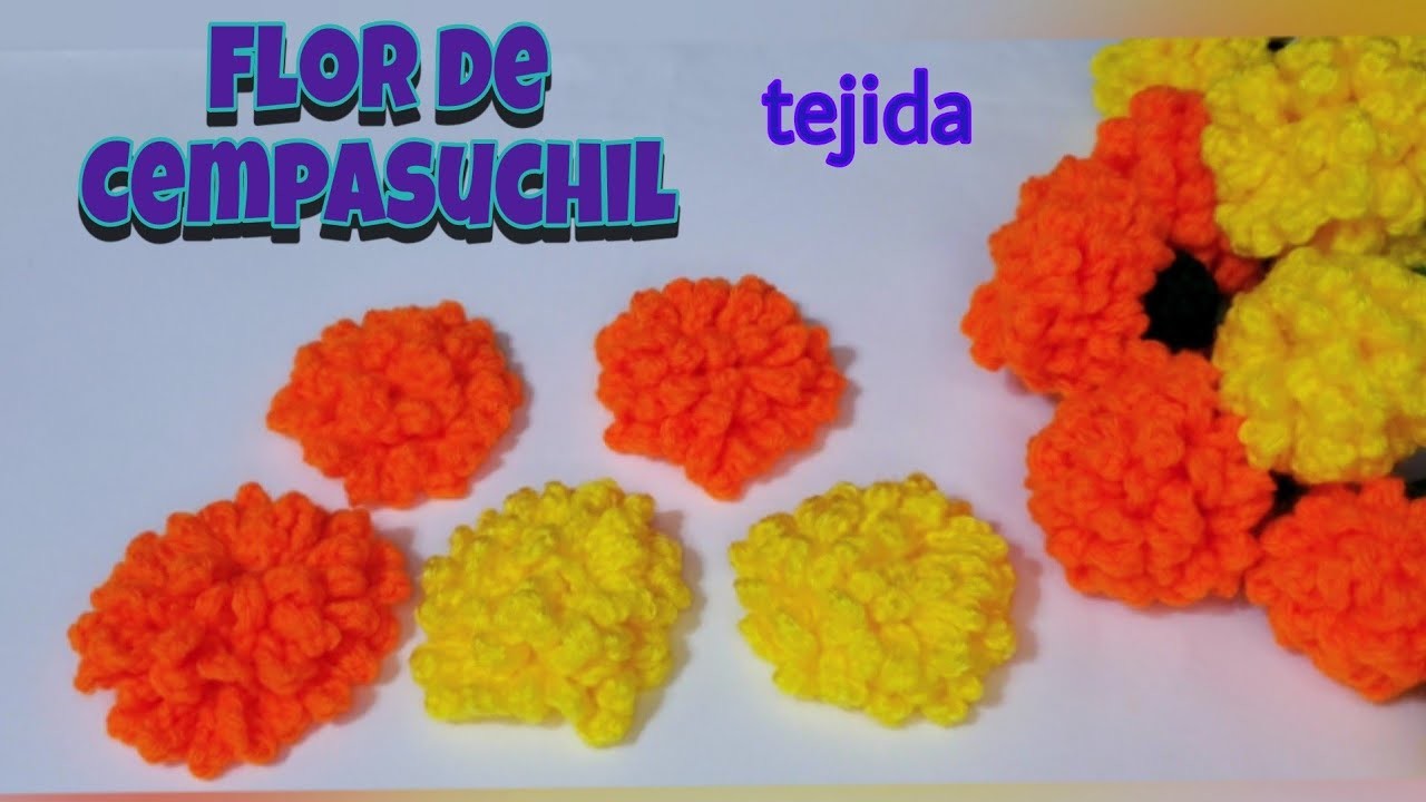 Flor de Cempasuchil tejida fácil de hacer-y luce muy bonita