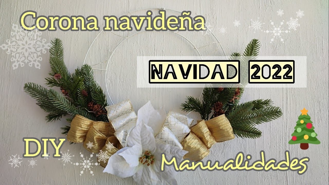 ????DIY Corona navideña color dorado y Blanco.Navidad 2022 idea facil #decoracion #diy #manualidades