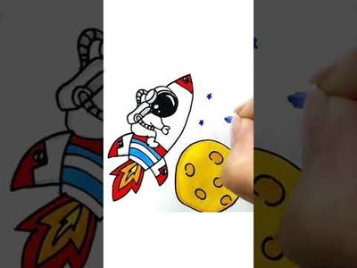 Cómo dibujar y pintar Astronauta en un Cohete #shorts