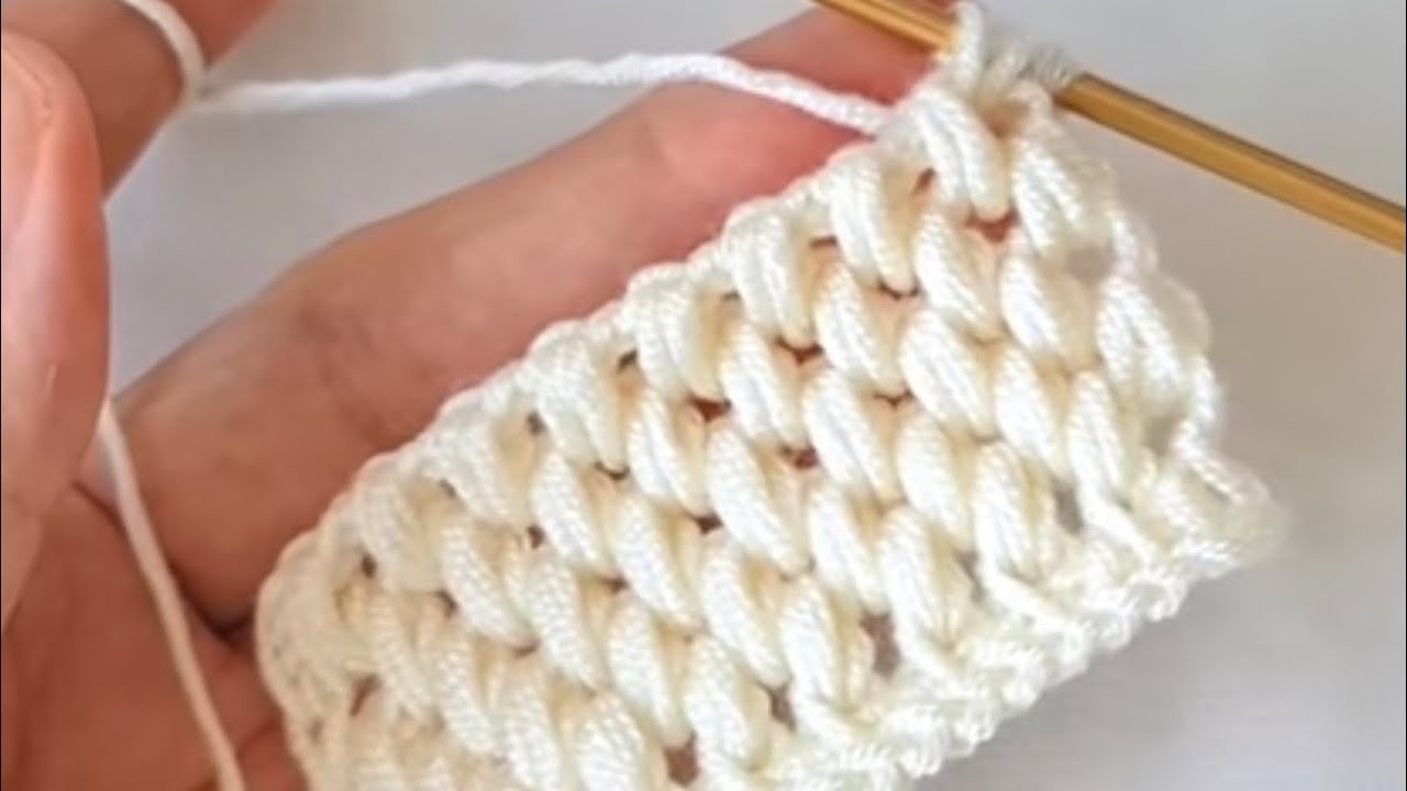 Hermoso punto puff en la técnica de tunecino REVELÓ SECRETO de cómo tejer muy lindo