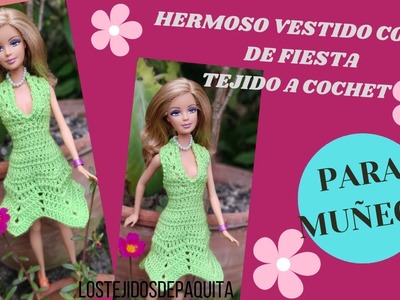Vestido Corto de Fiesta Tejido a Crochet para Muñeca. Paso a Paso.