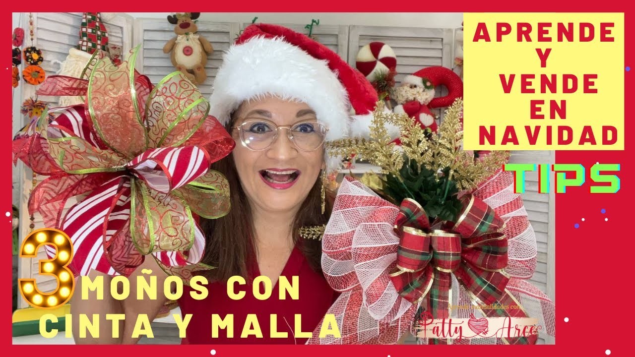 3 ESTILOS. FORMAS de Moños Navideños con Cinta y Malla. How to make perfect Moños de Navidad