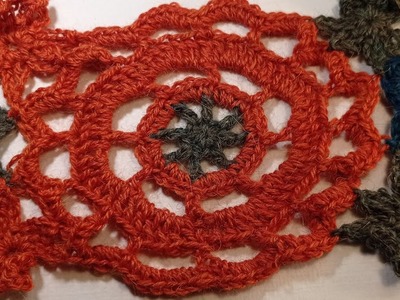 Bufanda crochet, flor plana, tutorial.