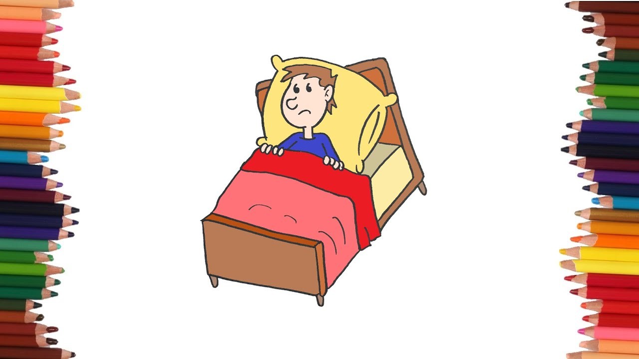 Cómo dibujar un niño enfermo en la cama | Dibujos faciles