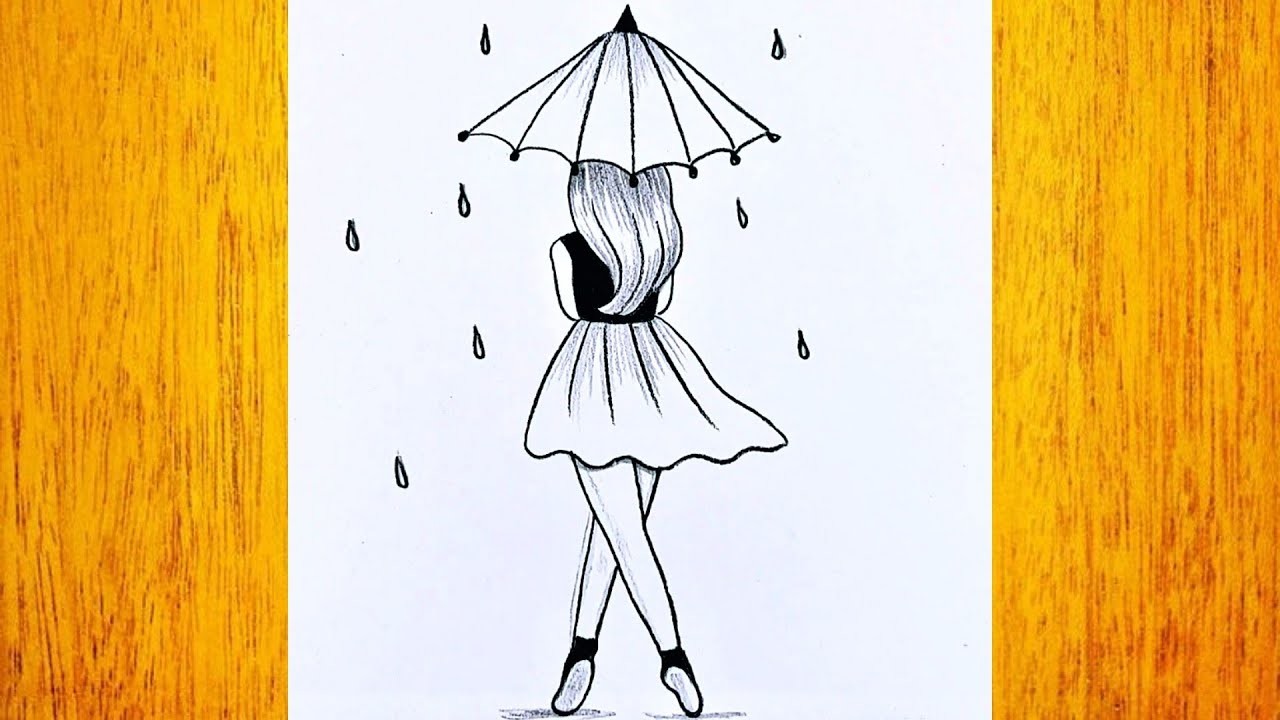 Cómo dibujar una chica con un paraguas bajo la lluvia. Cómo dibujar una chica de forma fácil