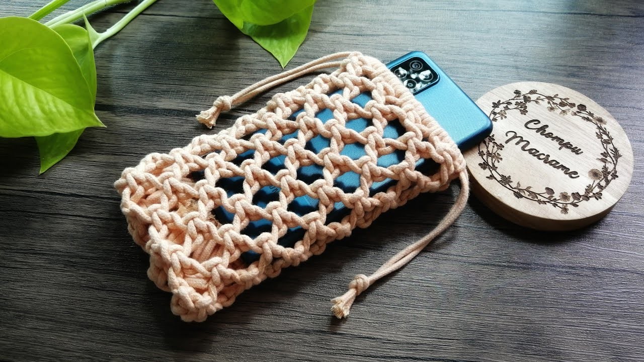 Super Easy DIY Macrame Phone Bag - Drawstring Bag - Switch knot