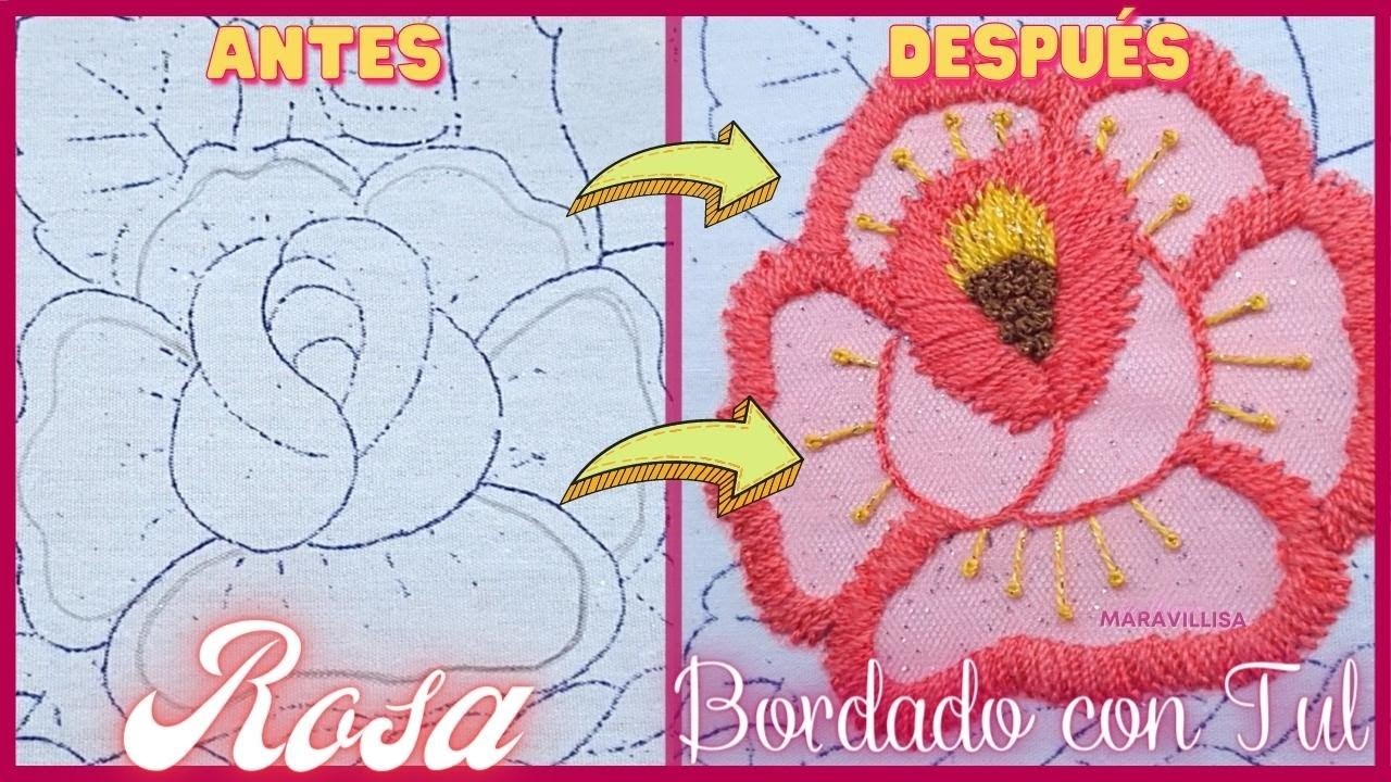 Mira cómo hago esta ROSA bordada con Tul ????| Rose embroidery with tulle | Un Mundo Maravillisa