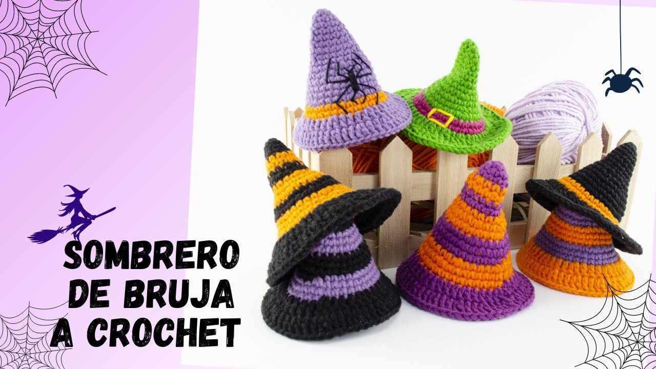 ????????Sombrero de Bruja A Crochet.Crochet Sombrero de Halloween.Crochet Gorro de Bruja.Crochet Halloween