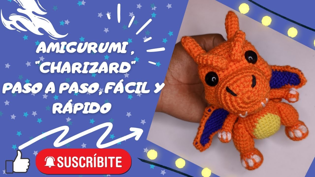 Amigurumi Charizard, paso a paso, fácil y rápido, tutorial crochet