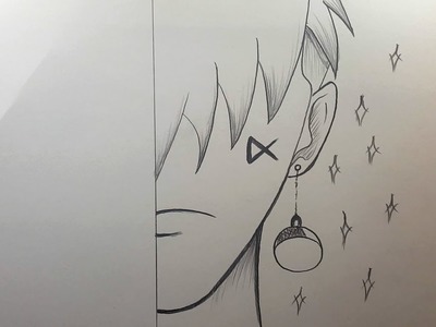 Boceto de anime fácil lápiz.| cómo dibujar la mitad de la cara de un chico malo - pasos sencillos
