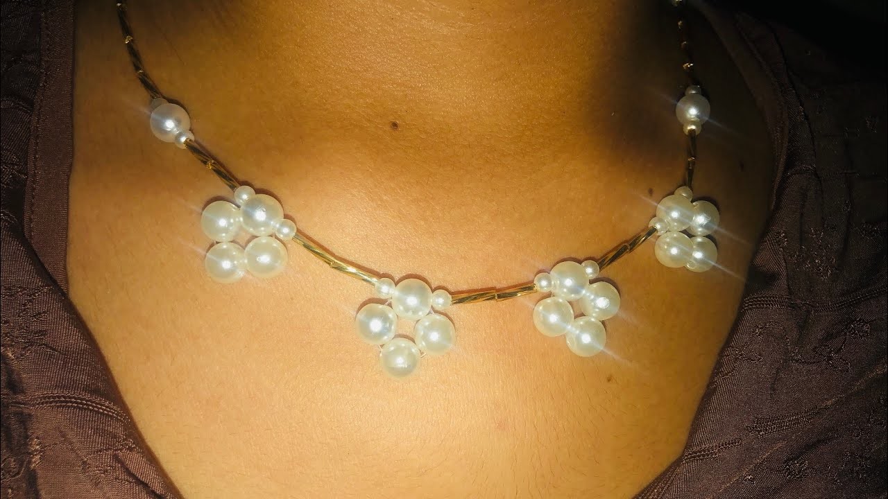 Cómo hacer un collar de perlas con flores #manulidades  #perlas