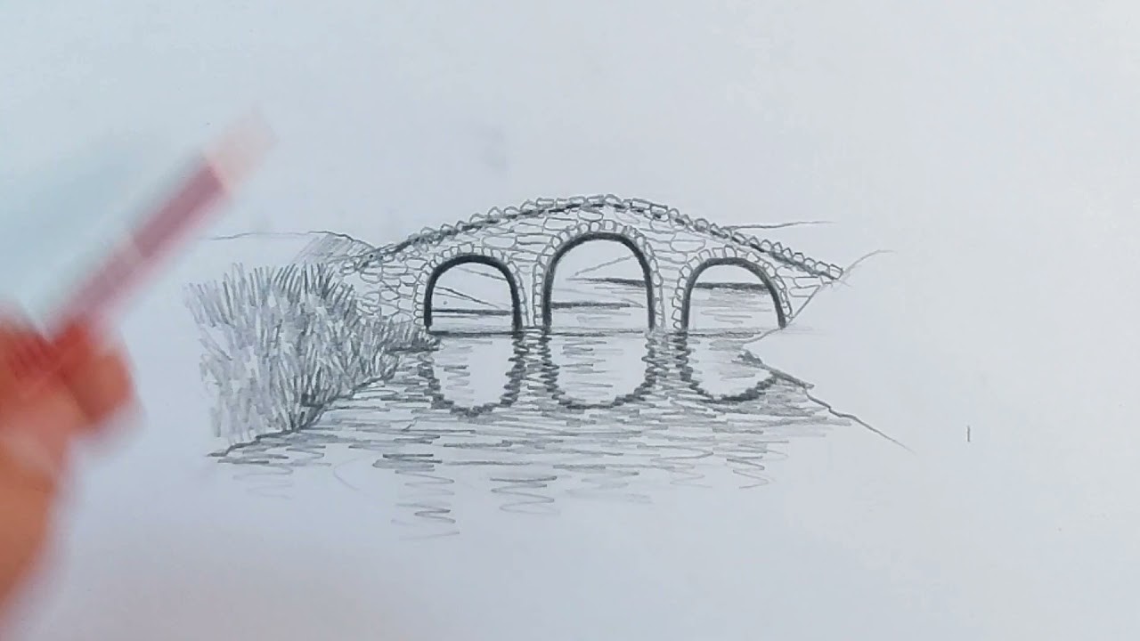 Dibuja un paisaje con un Puente (Velocidad normal)