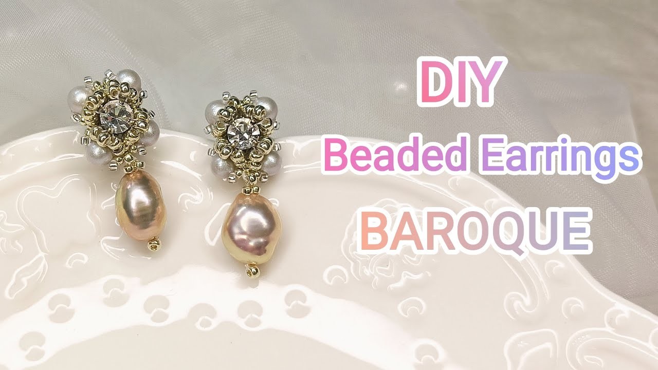DIY Beaded Jewelry Baroque Pearls Stud Earrings Tutorial  串珠教程 巴洛克珍珠耳环