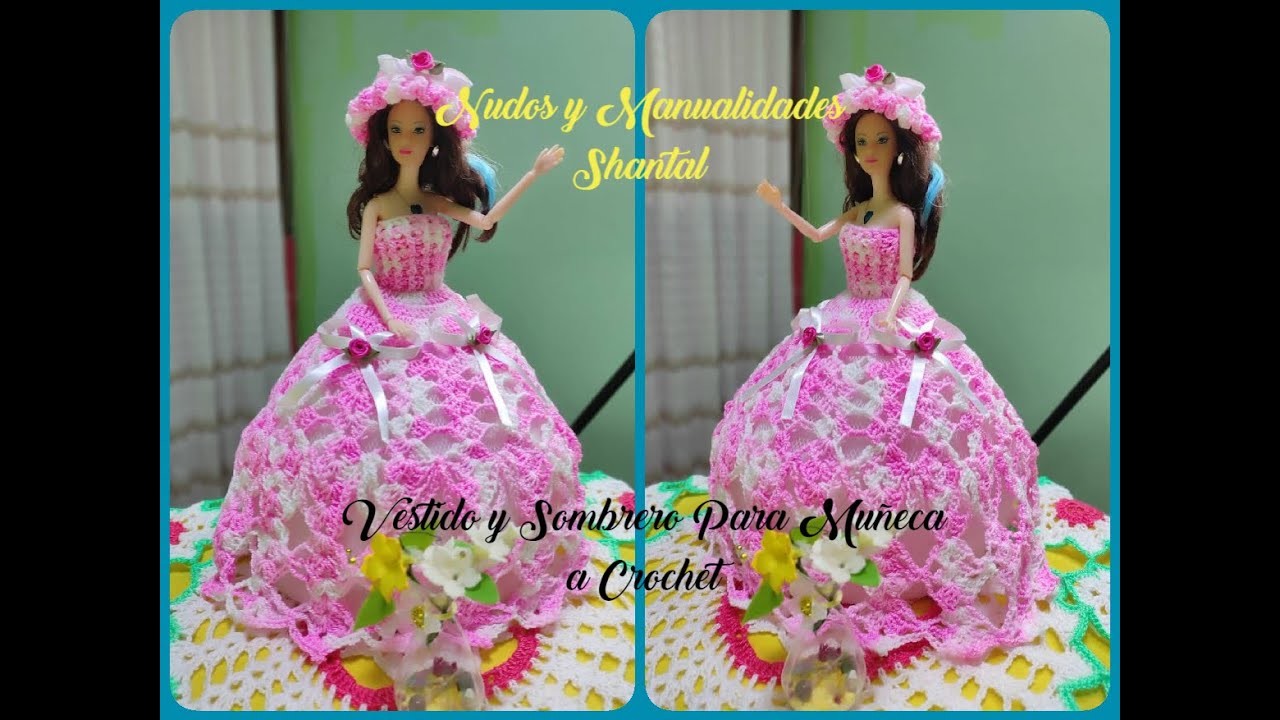 Vestido y Sombrero Para Muñeca a Crochet.