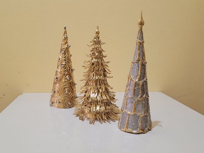 3 arbolitos dorados de silicona. arbolitos navideños. centro de decoración