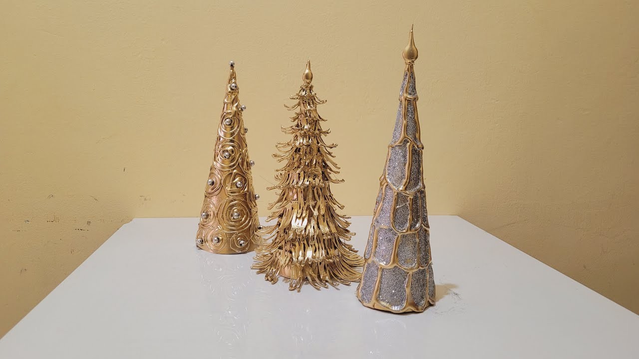 3 arbolitos dorados de silicona. arbolitos navideños. centro de decoración