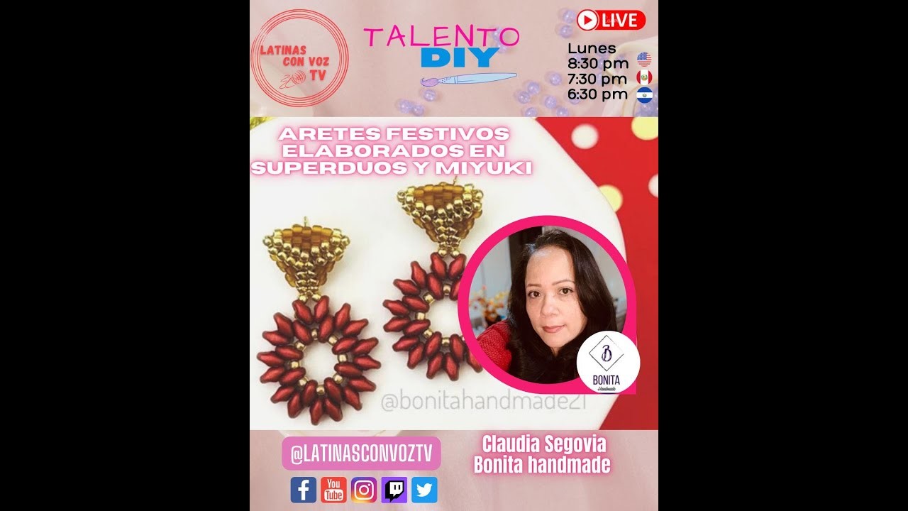 Como crear Aretes Festivos elabordos en superduo y miyuki en "Talento DIY"