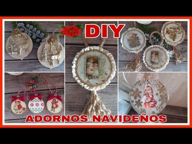 ????????DIY. 4 IDEAS DE ADORNOS NAVIDEÑOS DE MADERA. ORNAMENTS CHRISTMAS!