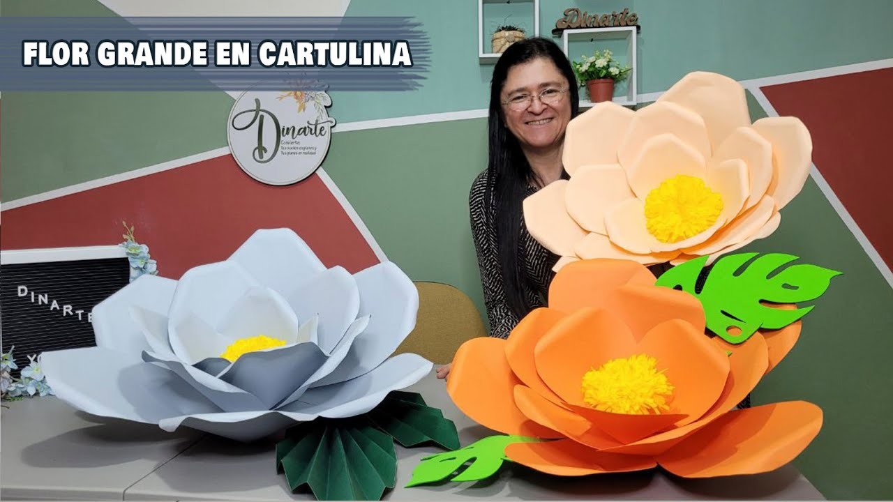 Como hacer flor grande con cartulina escolar - Dinarte con Dina Castaño