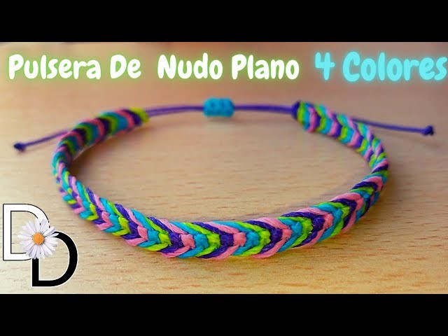 ????Pulsera de Nudo Plano ((4 y 3 Colores)) #macrame #diy #manualidades #pulseradehilo