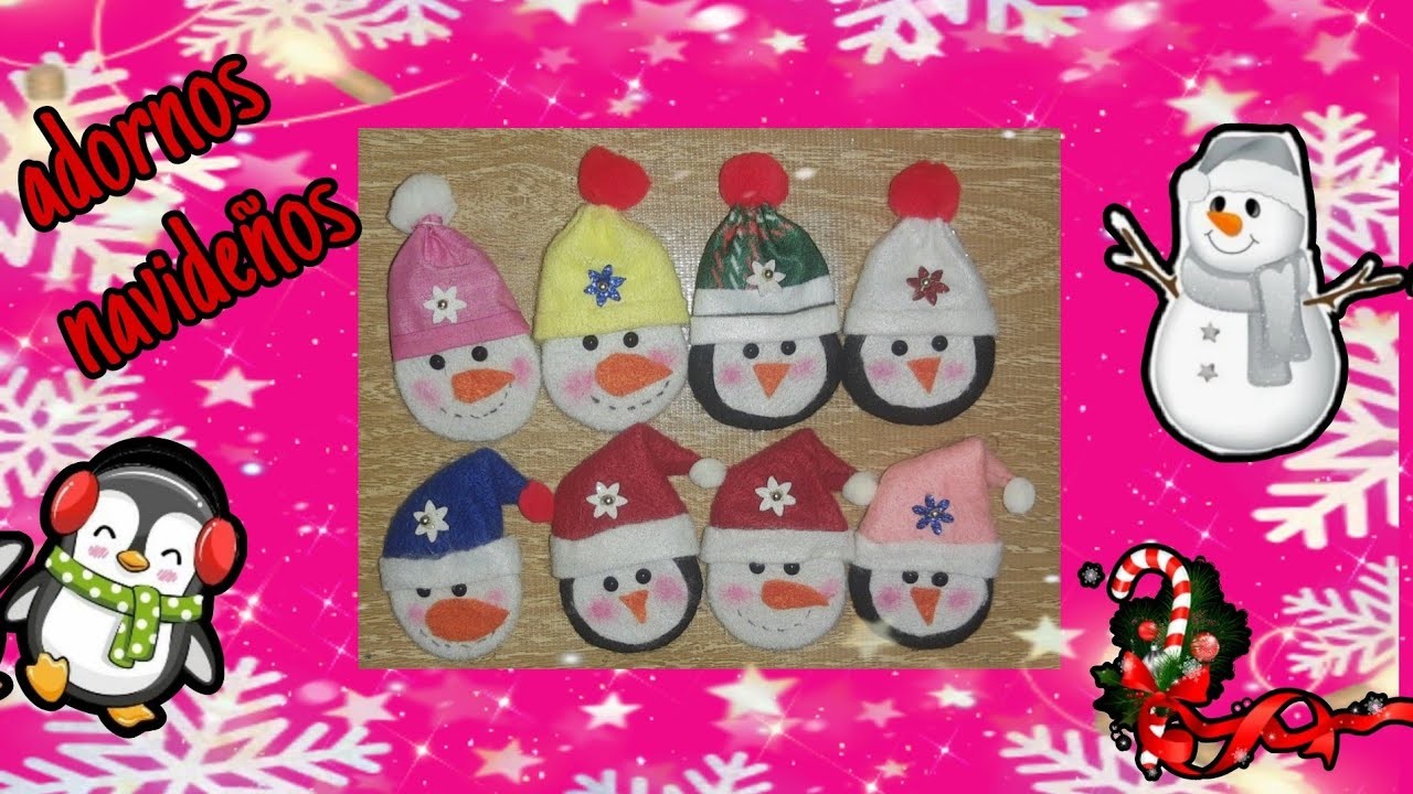 ????COMO HACER CARITAS DE MUÑECO DE NIEVE Y PINGÜINO DE FIELTRO????ADORNOS NAVIDEÑOS❤️manualidades crafts