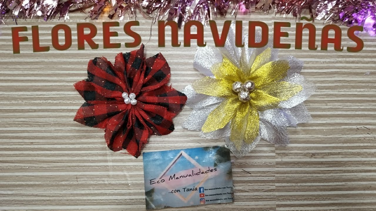 Flores navideñas con listón ???? super faciles y rápidas de hacer