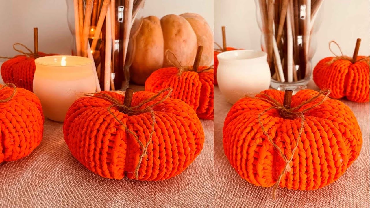 Calabaza | zapallo tejido a dos agujas - decoración de otoño | tutorial | Ideas by Lita