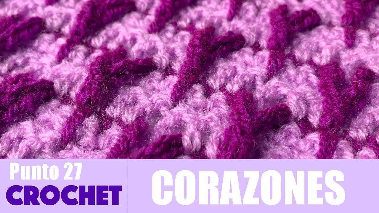 Crochet punto Corazones en relieve, ganchillo fácil en dos colores