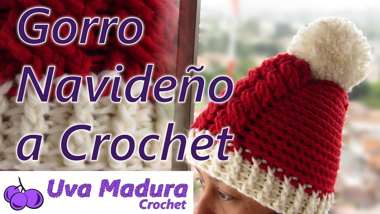 Gorro de navidad tejido a CROCHET Paso a Paso con Trenza