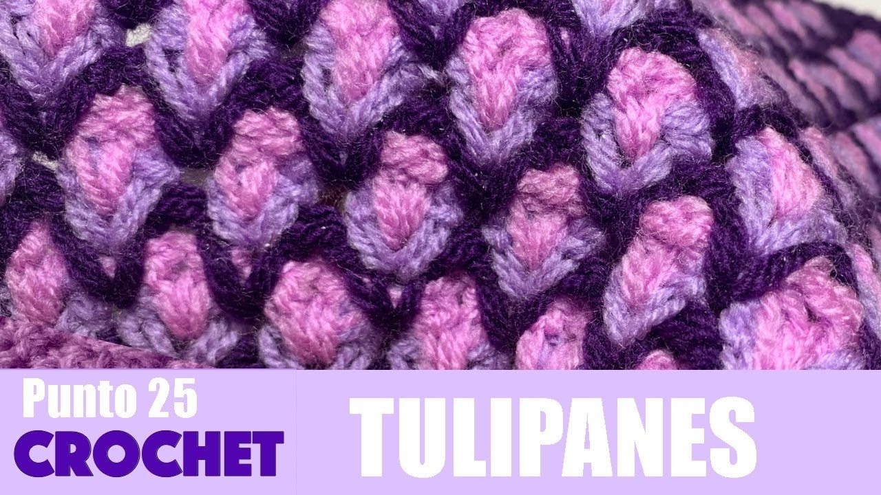 Crochet Punto Tulipanes enrejados, ganchillo para mantas.