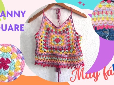 Teje a Crochet una hermosa Blusa con Granny Square |  Muy Fácil | #crochet paso a paso | Ganchillo