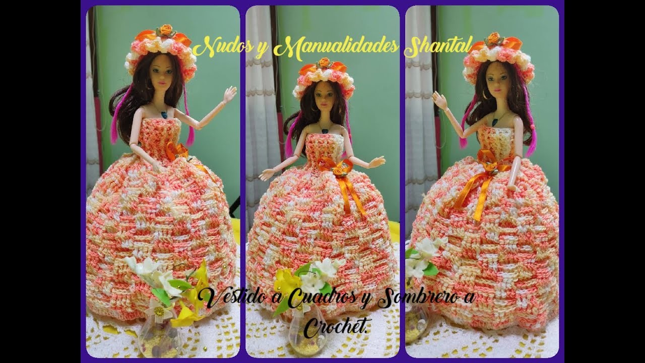 Vestido y Sombrero Para Muñeca a Crochet.