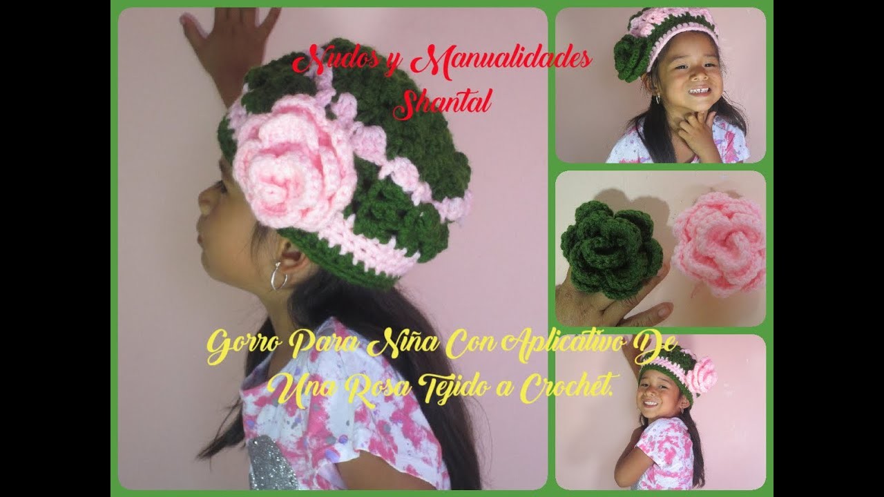 Gorro Con Rosa Para Niña Tejido a Crochet.